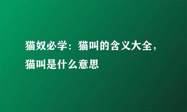 猫奴必学：猫叫的含义大全，猫叫是什么意思