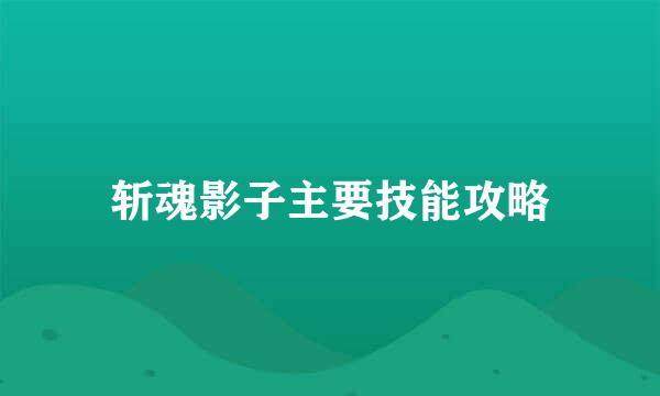 斩魂影子主要技能攻略