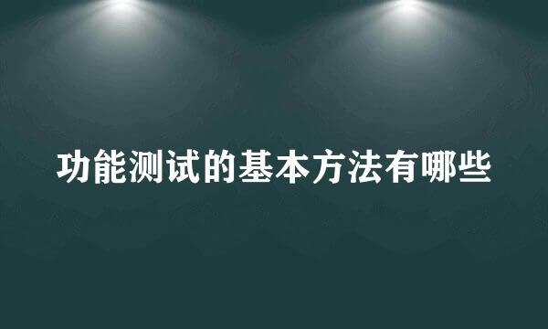 功能测试的基本方法有哪些