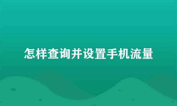 怎样查询并设置手机流量