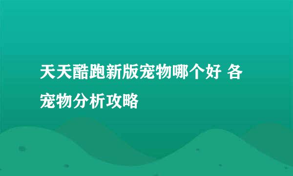 天天酷跑新版宠物哪个好 各宠物分析攻略