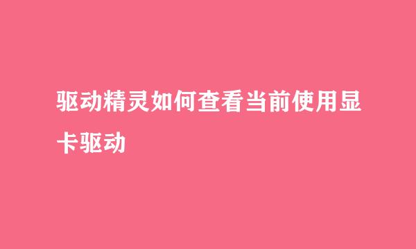 驱动精灵如何查看当前使用显卡驱动