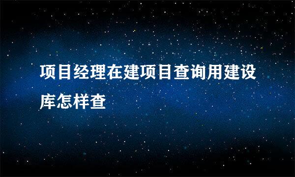 项目经理在建项目查询用建设库怎样查