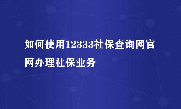 如何使用12333社保查询网官网办理社保业务