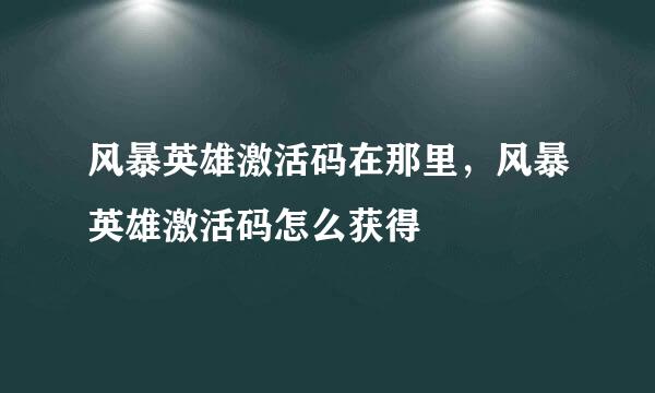 风暴英雄激活码在那里，风暴英雄激活码怎么获得