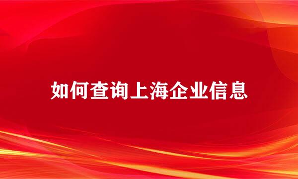 如何查询上海企业信息