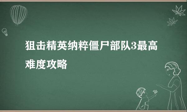 狙击精英纳粹僵尸部队3最高难度攻略