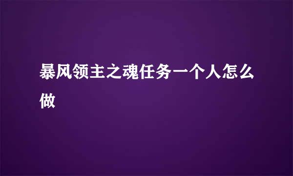 暴风领主之魂任务一个人怎么做