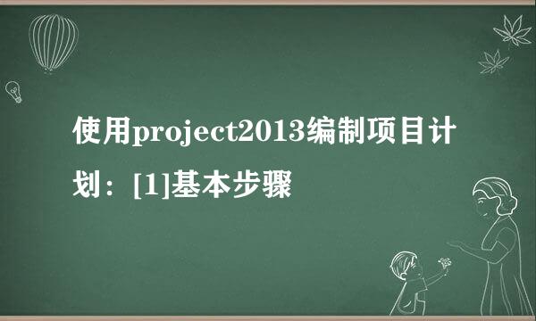 使用project2013编制项目计划：[1]基本步骤