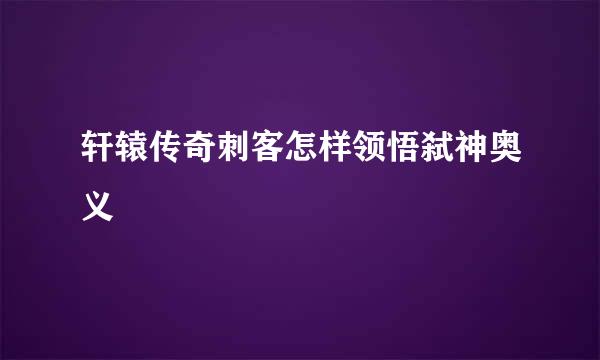 轩辕传奇刺客怎样领悟弑神奥义