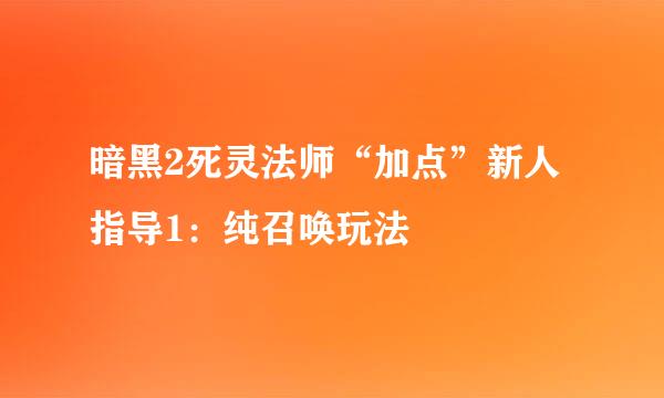 暗黑2死灵法师“加点”新人指导1：纯召唤玩法