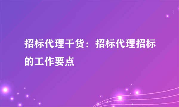 招标代理干货：招标代理招标的工作要点