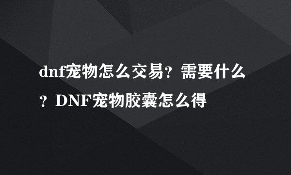 dnf宠物怎么交易？需要什么？DNF宠物胶囊怎么得