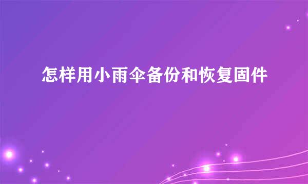 怎样用小雨伞备份和恢复固件