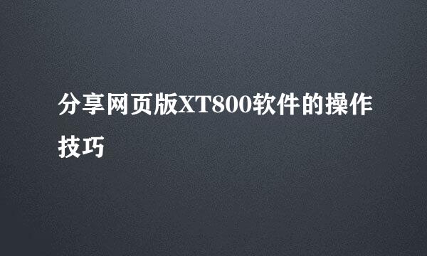 分享网页版XT800软件的操作技巧