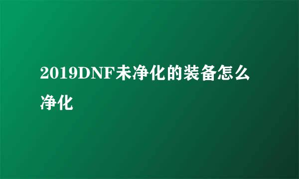 2019DNF未净化的装备怎么净化