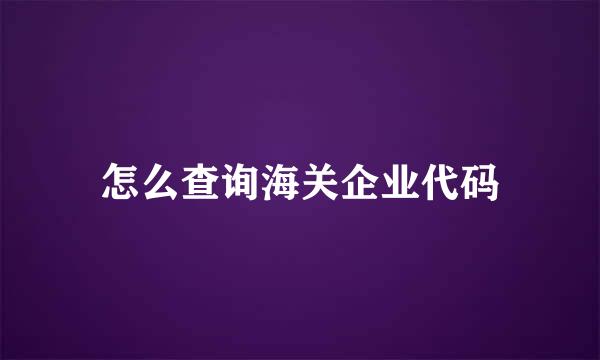 怎么查询海关企业代码