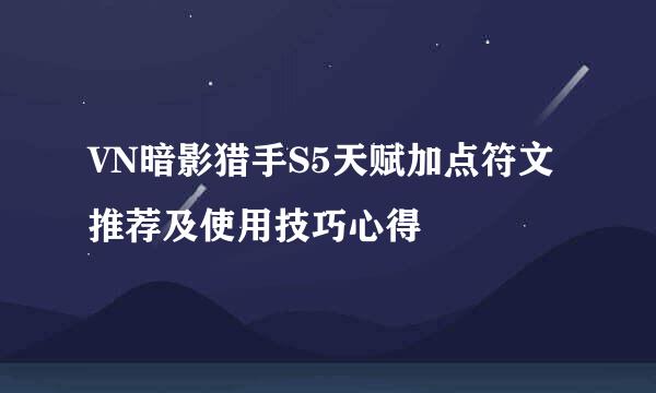 VN暗影猎手S5天赋加点符文推荐及使用技巧心得