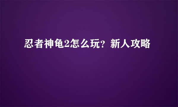 忍者神龟2怎么玩？新人攻略