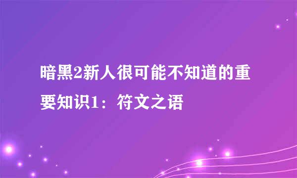 暗黑2新人很可能不知道的重要知识1：符文之语