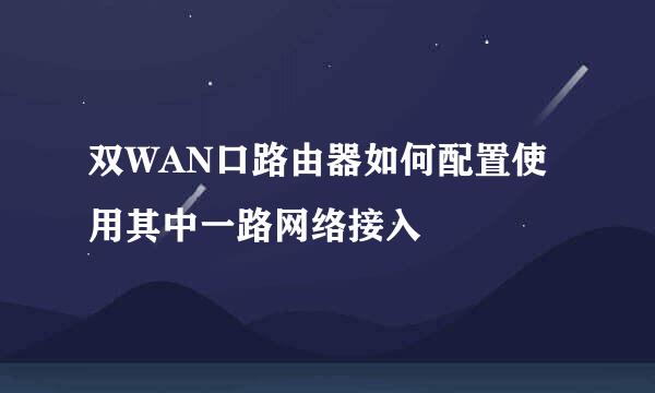 双WAN口路由器如何配置使用其中一路网络接入