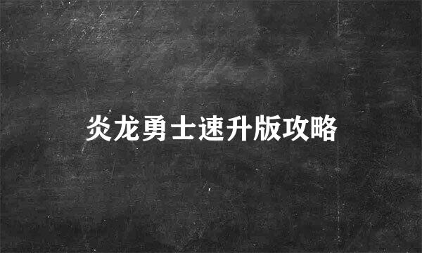 炎龙勇士速升版攻略