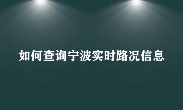 如何查询宁波实时路况信息