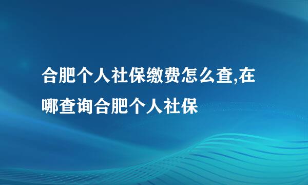 合肥个人社保缴费怎么查,在哪查询合肥个人社保