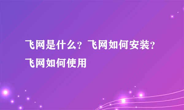 飞网是什么？飞网如何安装？飞网如何使用