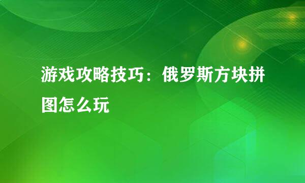 游戏攻略技巧：俄罗斯方块拼图怎么玩