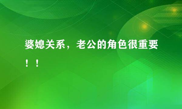 婆媳关系，老公的角色很重要！！