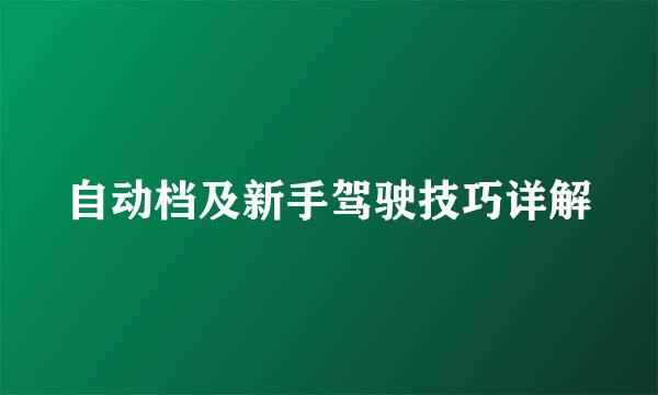 自动档及新手驾驶技巧详解