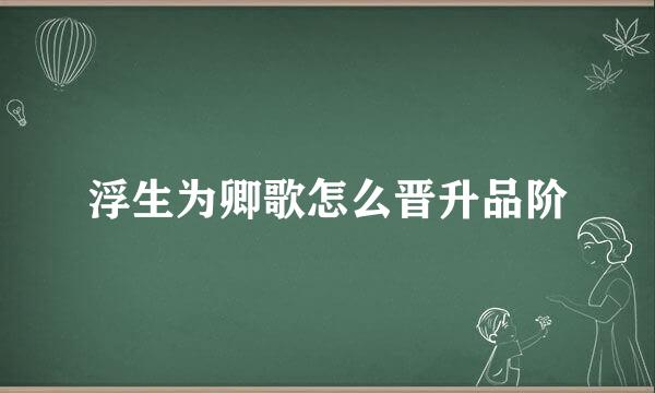 浮生为卿歌怎么晋升品阶