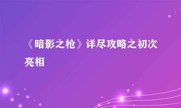 《暗影之枪》详尽攻略之初次亮相