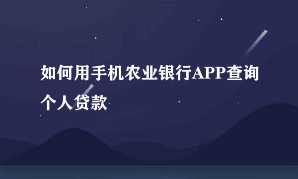 如何用手机农业银行APP查询个人贷款