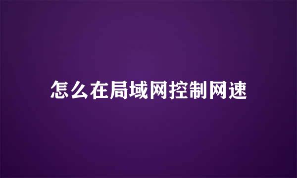 怎么在局域网控制网速