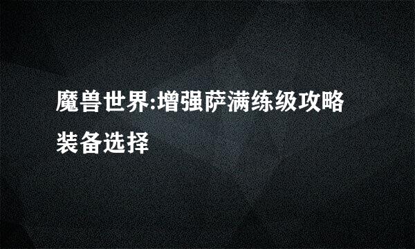 魔兽世界:增强萨满练级攻略装备选择