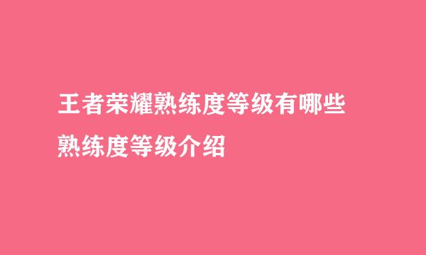 王者荣耀熟练度等级有哪些 熟练度等级介绍