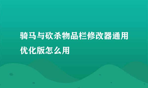 骑马与砍杀物品栏修改器通用优化版怎么用