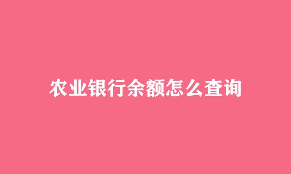 农业银行余额怎么查询