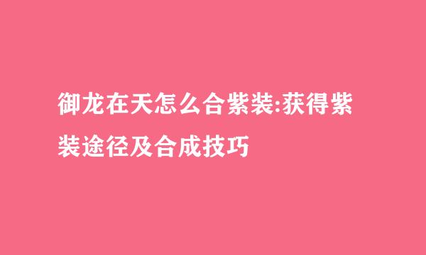 御龙在天怎么合紫装:获得紫装途径及合成技巧