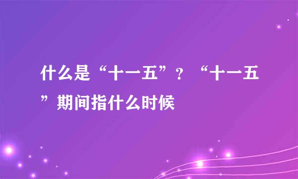 什么是“十一五”？“十一五”期间指什么时候