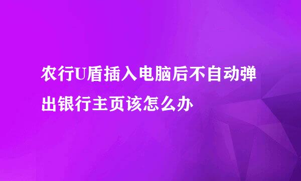 农行U盾插入电脑后不自动弹出银行主页该怎么办