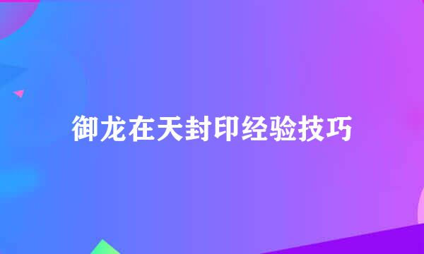 御龙在天封印经验技巧