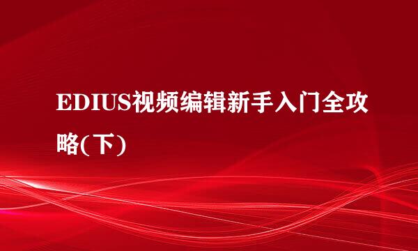 EDIUS视频编辑新手入门全攻略(下)