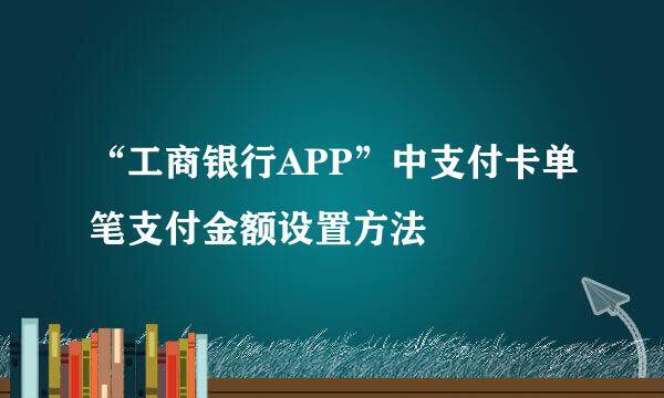 “工商银行APP”中支付卡单笔支付金额设置方法