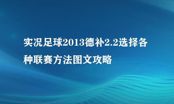 实况足球2013德补2.2选择各种联赛方法图文攻略