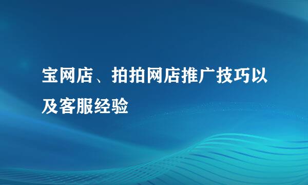 宝网店、拍拍网店推广技巧以及客服经验