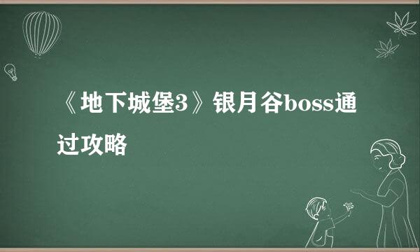 《地下城堡3》银月谷boss通过攻略