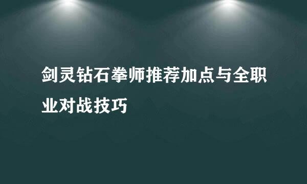 剑灵钻石拳师推荐加点与全职业对战技巧